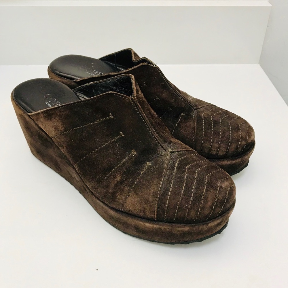 Italian dark brown suede clogs